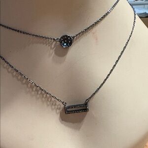 Black Double-Layer Crystal Bar & Disc Necklace